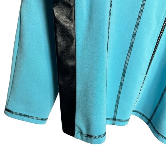 Joseph Ribkoff Full Zip Mixed Media Jacket Size 14 Blue Edgy Minimalist Travel - Picture 8 of 14